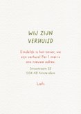 Vrolijke verhuiskaart met huis en kleurrijke bloem 3