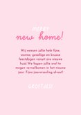 Vrolijke verhuiskerstkaart met gemberkoekhuisje en strik 3