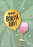 Vrolijke verjaardag kaart vrouw wijn ballon 2