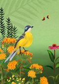 Vrolijke verjaardagkaart met vogel en vlinders 2
