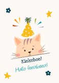 Vrolijke verjaardagskaart met kat met feestmuts 2