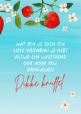Wenskaart met aardbeien en witte bloemetjes 3