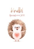 Wenskaart met schattige egel die een knuffel geeft 2