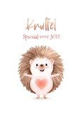 Wenskaart met schattige egel die een knuffel geeft 2