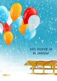 Winterse verjaardagskaart met slee en ballonnen 2
