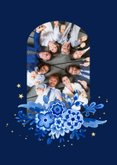 Zakelijke kerstkaart delfts blauw stijlvol bloemen goud 2026 2
