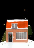 Zakelijke kerstkaart met een geïllustreerd huis in de sneeuw 2