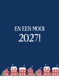 Zakelijke kerstkaart met huisjes en sterren donkerblauw 2