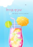 Zomerse verjaardagskaart cocktail tropisch bloesem naamlabel 2