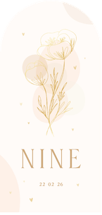 Boogvormig geboortekaartje lijntekening bloemen