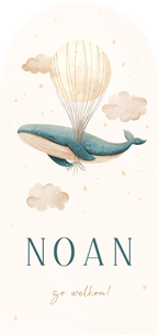  Geboortekaartje blauwe walvis boog met sterren en maan