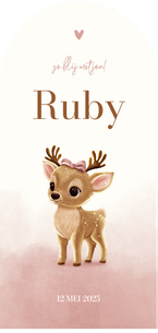 Geboortekaartje hertje boog met strik roze waterverf