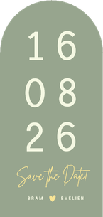 Langwerpig minimalistisch boog kaartje met grote trouwdatum 