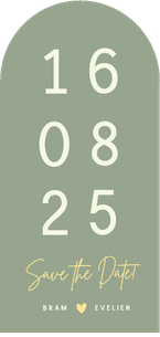 Langwerpig minimalistisch boog kaartje met grote trouwdatum 