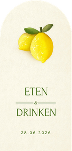 Langwerpig staande menukaart in boogvorm met citroenen 