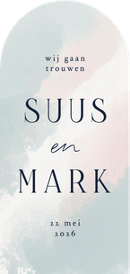 Minimalistische save the date waterverf blauw roze wit boog