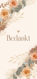 Bedankkaart bloemen stijlvol beige goud