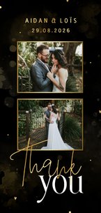 Bedankkaartje zwart met goud hartjes en waterverf