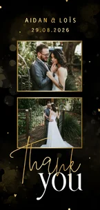 Bedankkaartje zwart met goud hartjes en waterverf