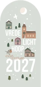 Christelijke nieuwjaarskaart met huisjes vredesboodschap