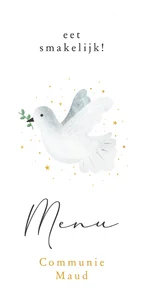 Communie menukaart langwerpige boog met duif