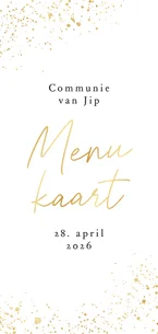 Communie menukaart wit met gouden spetters folie