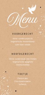 Communiefeest menu kraftpapier duif hartjes foto