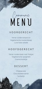 Communiefeest menu waterverf blauw kruisje