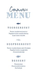 Communiefeest menukaart visjes blauw foto