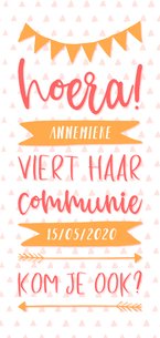  Communiekaart meisje typografisch met slingers en pijlen 