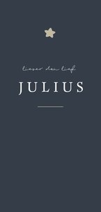 Donkerblauw minimalistisch geboortekaartje met bruine ster