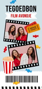 Fotokaart tegoedbon bioscoop popcorn ticket film avond