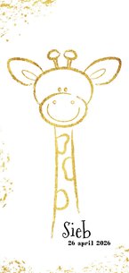 Geboorte origineel kaartje met goudkleurig lief girafje