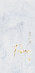 Geboortekaartje blauw marmer jongen goud en hartje