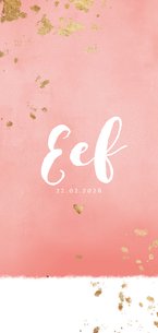 Geboortekaartje gouden spetters roze waterverf