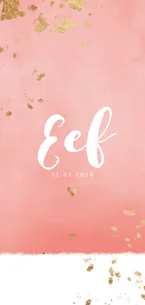 Geboortekaartje gouden spetters roze waterverf