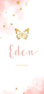 Geboortekaartje gouden vlinder met waterverf