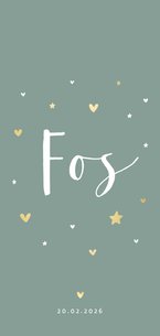 Geboortekaartje goudlook sterren en hartjes aanpasbaar