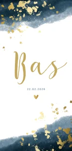 Geboortekaartje jongen gouden spetters waterverf