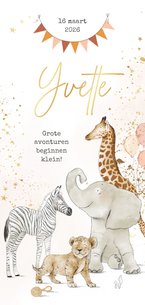 Geboortekaartje jungledieren watercolour goudlook vlaggen