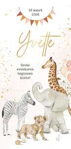 Geboortekaartje jungledieren watercolour goudlook vlaggen