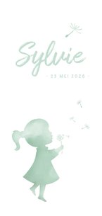 Geboortekaartje langwerpig met silhouet paardenbloem