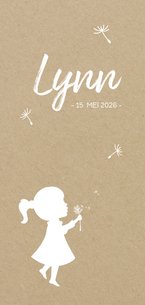 Geboortekaartje langwerpig silhouet meisje met paardebloem