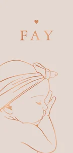 Geboortekaartje lijntekening slapend meisje - koperfolie