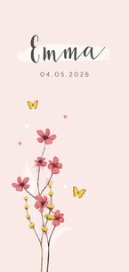 Geboortekaartje meisje bloemen lief hartjes bloemen vlinder