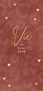 Geboortekaartje meisje met panterprint en gouden hartjes