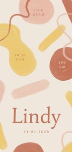 Geboortekaartje met kunstzinnige geschilderde vormen meisje