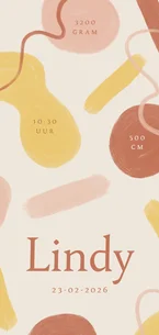 Geboortekaartje met kunstzinnige geschilderde vormen meisje