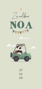 Geboortekaartje panda auto wolken sterren vlaggetjes