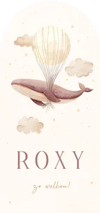 Geboortekaartje roze walvis boog met sterren en maan